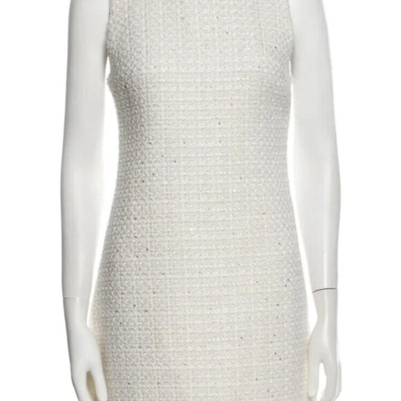 ALICE + OLIVIA COLEY WHITE TWEED BOUCLE RHINESTONE PEARL MINI DRESS $550 SMALL 4 - Picture 10 of 16
